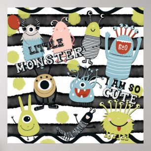 Affiche Petits monstres mignons moderne chic rayure aquare