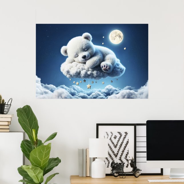 Affiche Petits nuages teddy étoiles lune imaginaire art (Bureau à domicile)