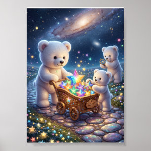 Affiche Petits ours blancs Chariot cadeau magique Nuit éto