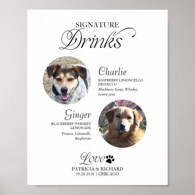 Affiche Pets Photo Signature Drinks Wedding Sign (Devant)