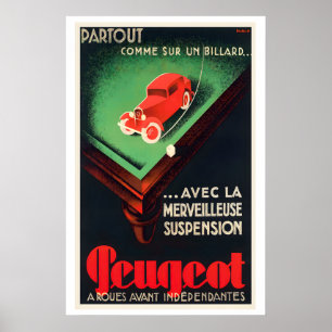 Affiche Peugeot - Roues avant indépendantes -  Voiture anc
