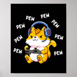 Affiche Pew Pew Gamer Chat Vidéo Jeu Chats Jeu Kitty Lov