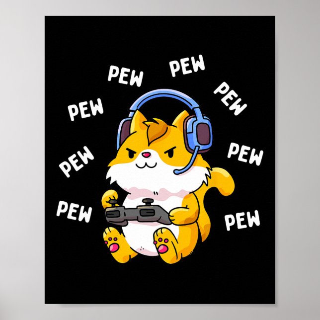 Affiche Pew Pew Gamer Chat Vidéo Jeu Chats Jeu Kitty Lov (Devant)