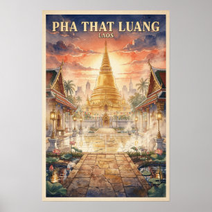 Affiche Pha That Luang Laos Voyage Rétro