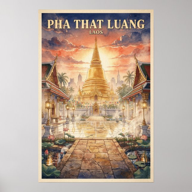 Affiche Pha That Luang Laos Voyage Rétro (Devant)