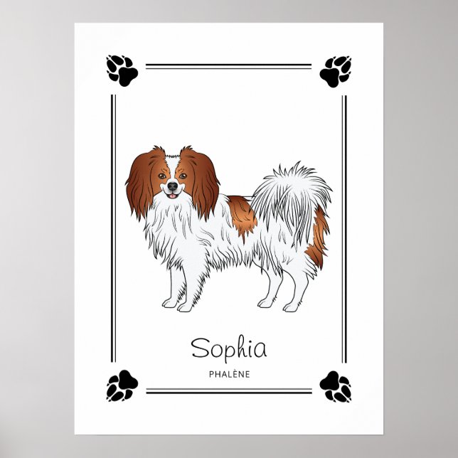 Affiche Phalène Rouge Et Blanche Et Nom De Chien Personnal (Devant)
