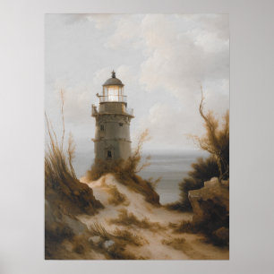 Affiche Phare à la plage imprimer, art vintage, nautique