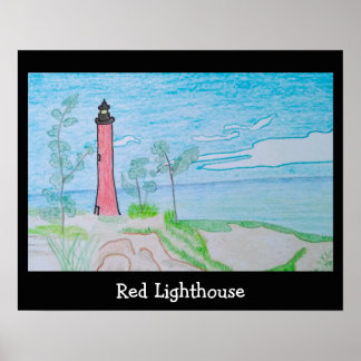 Affiche Phare à lumière rouge à la plage