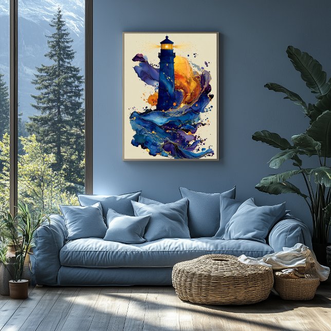 Affiche Phare Abstrait Liquide Art Flux de Couleur Côtière (Créateur téléchargé)
