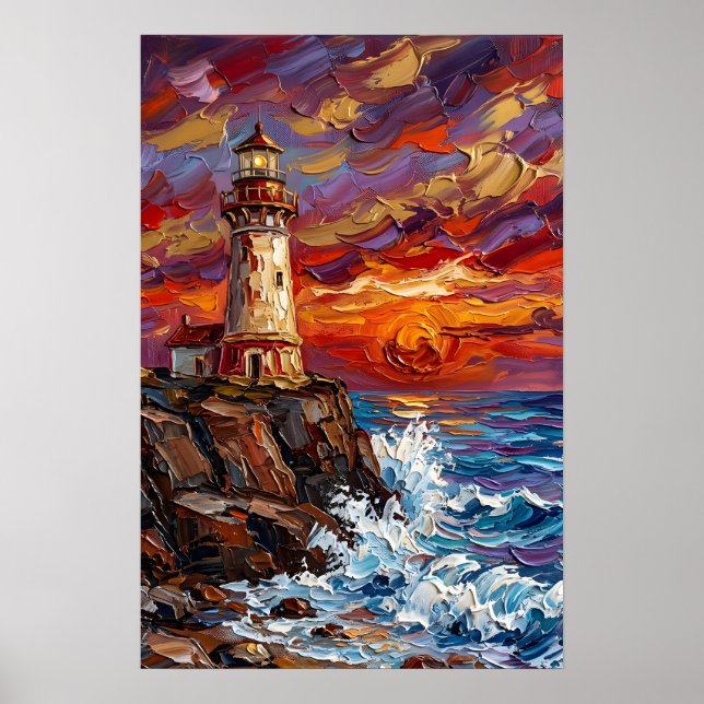 Affiche Phare au coucher de soleil dramatique (Devant)