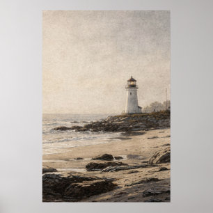 Affiche Phare blanc sur une côte rocheuse