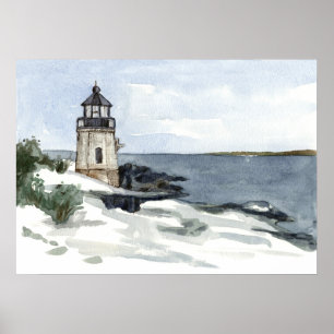 Affiche Phare Castle Hill Rhode Island Neige hivernale