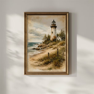 Affiche Phare côtier vintage