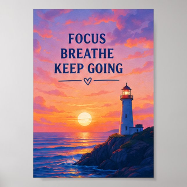 Affiche Phare Coucher de soleil Continuez Respirer Concent (Devant)