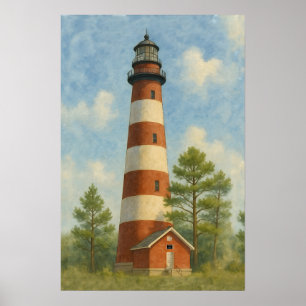 Affiche Phare d'Assateague Aquarelle