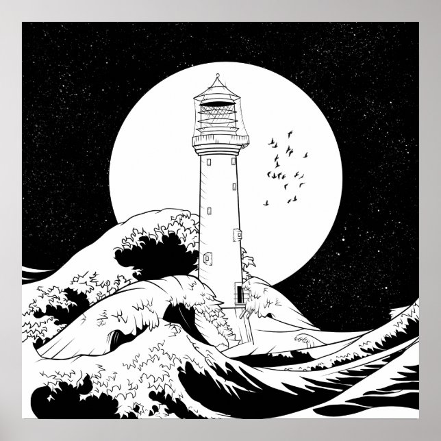 Affiche Phare de Bell Rock noir et blanc (Devant)