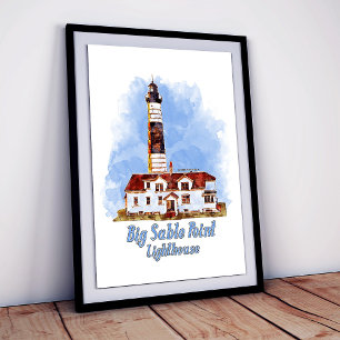 Affiche Phare de Big Sable Point - Aquarelle - Michigan