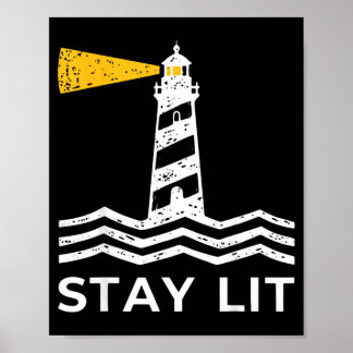 Affiche Phare de bloc resté allumé nautique océan navigati