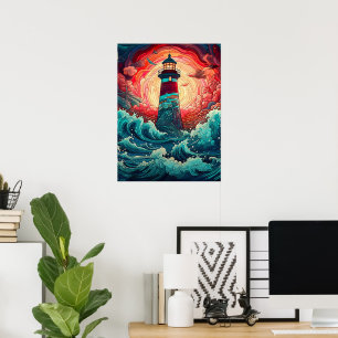 Affiche Phare de bord de mer coloré Imprimer
