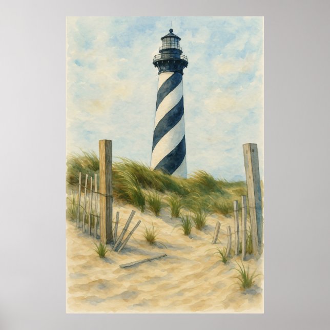 Affiche Phare de Cape Hatteras Aquarelle (Devant)