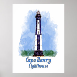 Affiche Phare de Cape Henry aquarelle - Virginie