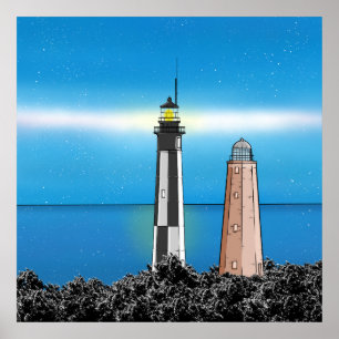 Affiche Phare de Cape Henry la nuit