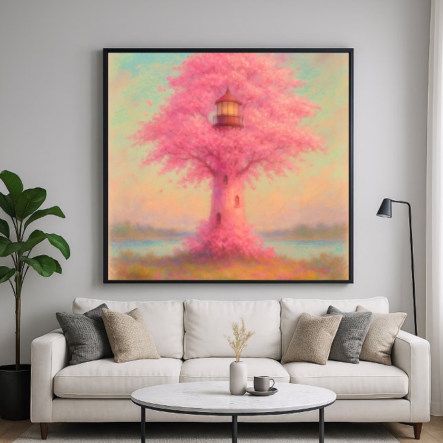 Affiche Phare de Cherry Blossom - Style Peinture Pastel (Créateur téléchargé)