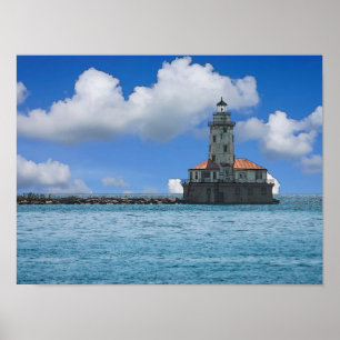 Affiche Phare de Chicago Harbor à l'aquarelle