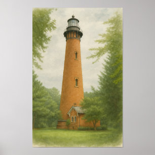 Affiche Phare de Currituck Beach Aquarelle