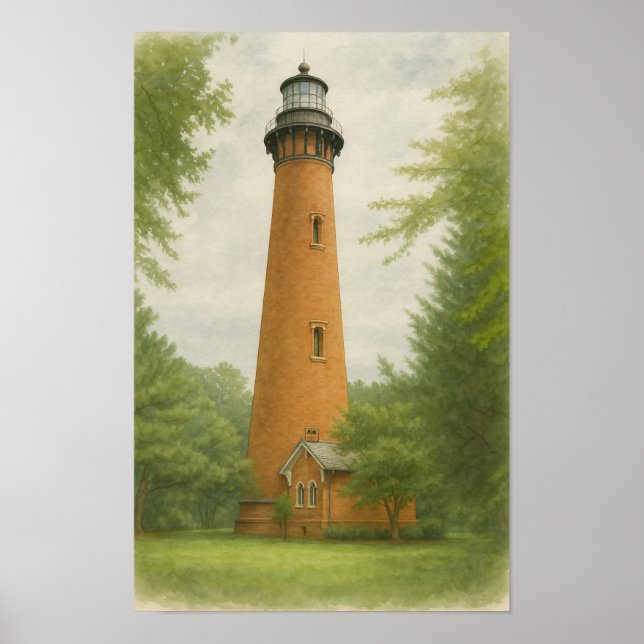 Affiche Phare de Currituck Beach Aquarelle (Devant)