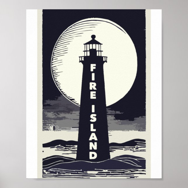 Affiche Phare de Fire Island New York Lune  (Devant)