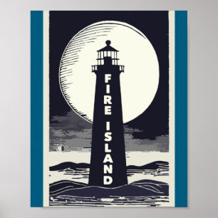 Affiche Phare de Fire Island New York Lune 