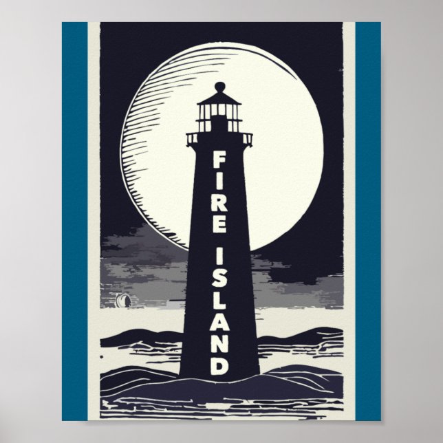 Affiche Phare de Fire Island New York Lune  (Devant)