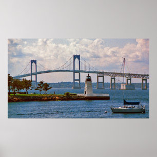 Affiche Phare de Goat Island et pont Newport