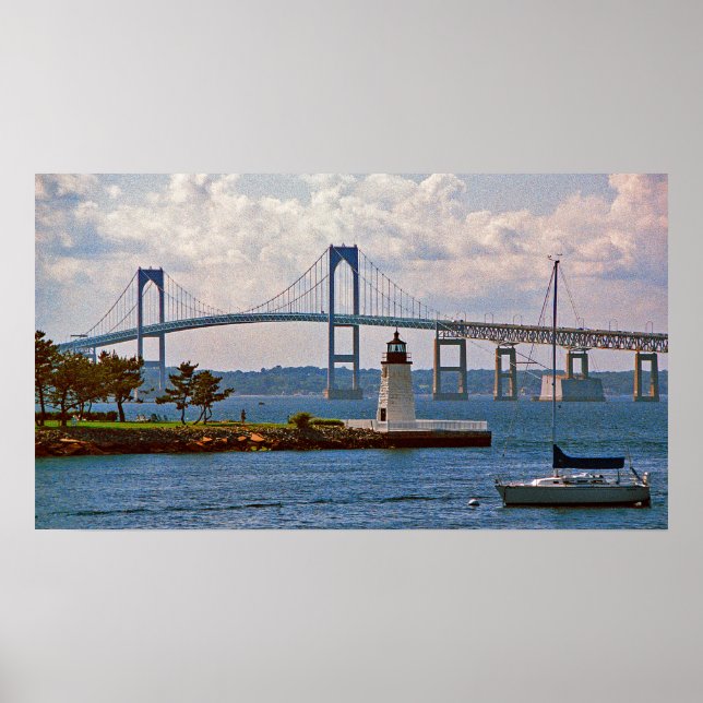 Affiche Phare de Goat Island et pont Newport (Devant)