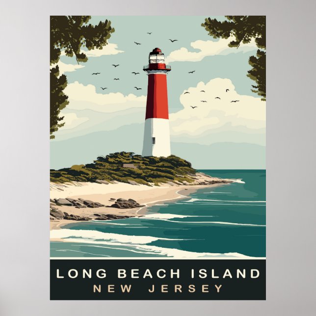 Affiche Phare de la côte de Long Beach Island, voyage (Devant)