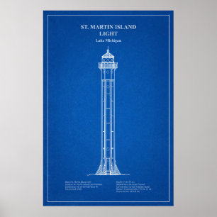 Affiche Phare de l'île St Martin - Michigan - AD