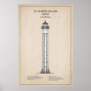 Affiche Phare de l'île St Martin - Michigan - SBD