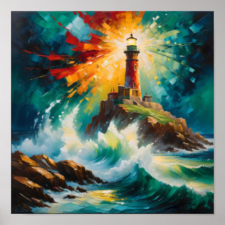 Affiche Phare de Lumière et Tempête – Abstrait 