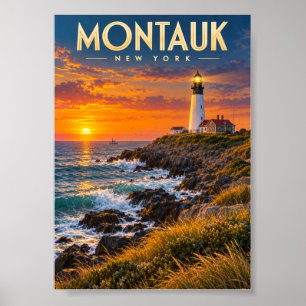 Affiche Phare de Montauk Point au coucher du soleil New Yo