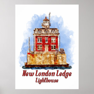 Affiche Phare de New London Ledge aquarelle Connecticut