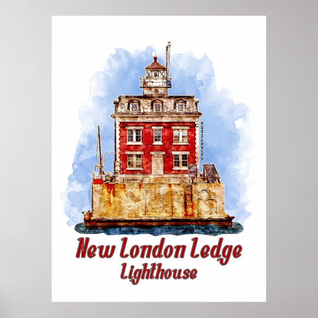 Affiche Phare de New London Ledge aquarelle Connecticut (Devant)