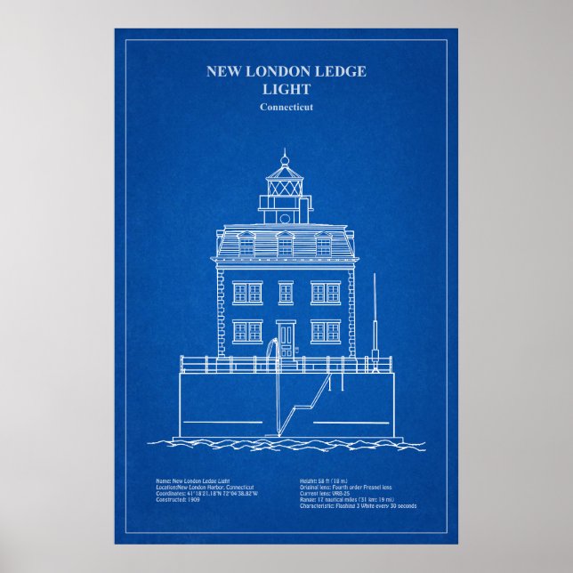 Affiche Phare de New London Ledge - Connecticut – AD (Devant)