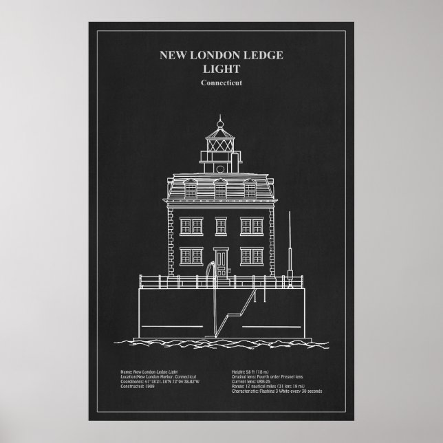 Affiche Phare de New London Ledge - Connecticut – PD (Devant)