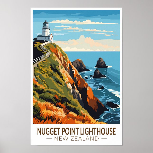 Affiche Phare de Nugget Point Nouvelle-Zélande Voyage Vint (Devant)