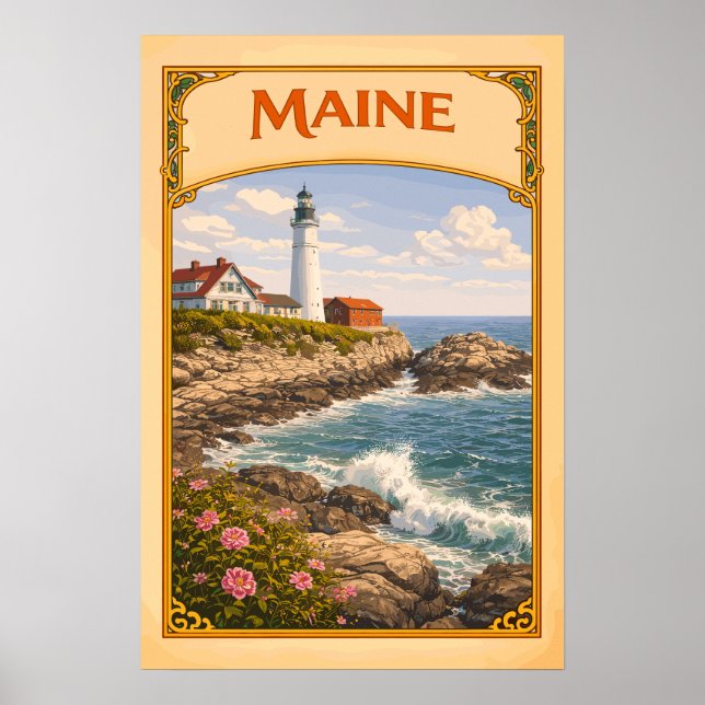 Affiche Phare de Portland Head Vintage Maine (Devant)