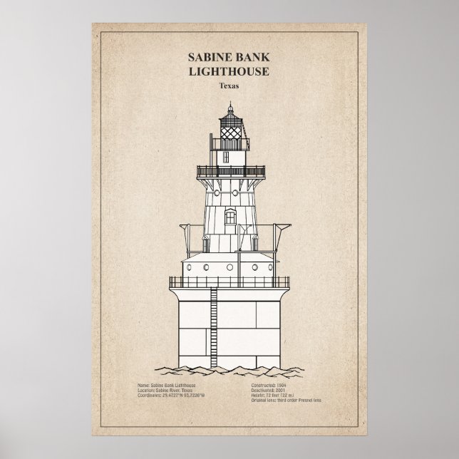 Affiche Phare de Sabine Bank - Texas - SBD (Devant)