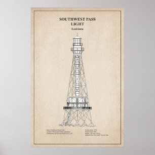 Affiche Phare de Southwest Pass - Louisiane - SBD
