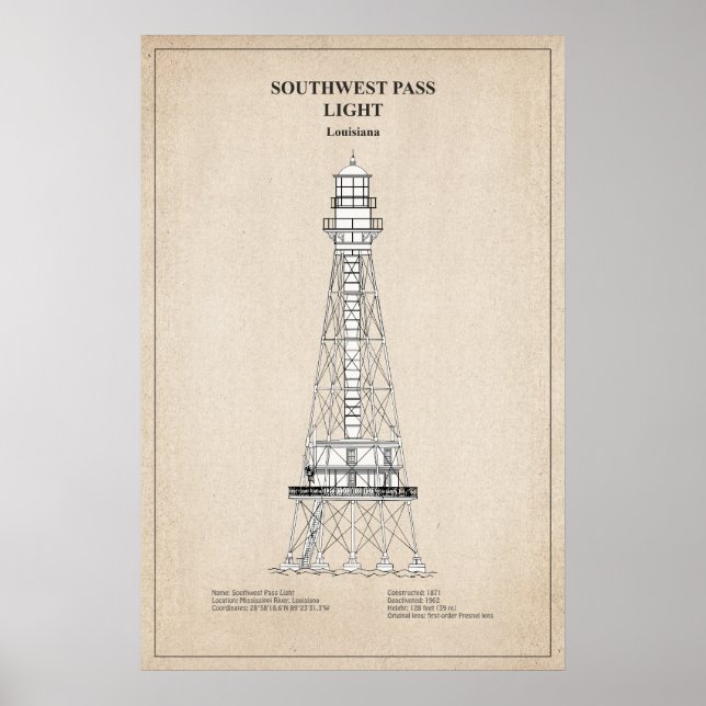 Affiche Phare de Southwest Pass - Louisiane - SBD (Devant)