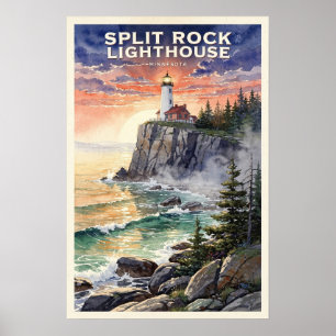 Affiche Phare de Split Rock Minnesota Voyage Rétro